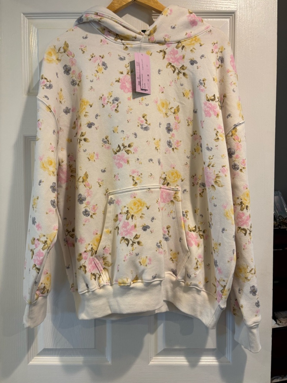 wild fable Cream Floral Hoodie with Pink and Yellow Roses
